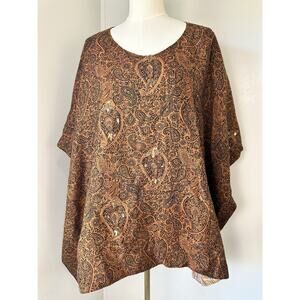 April Cornell Trading Brown Paisley Lagenlook Poncho Cottagecore Boho Med LG XL